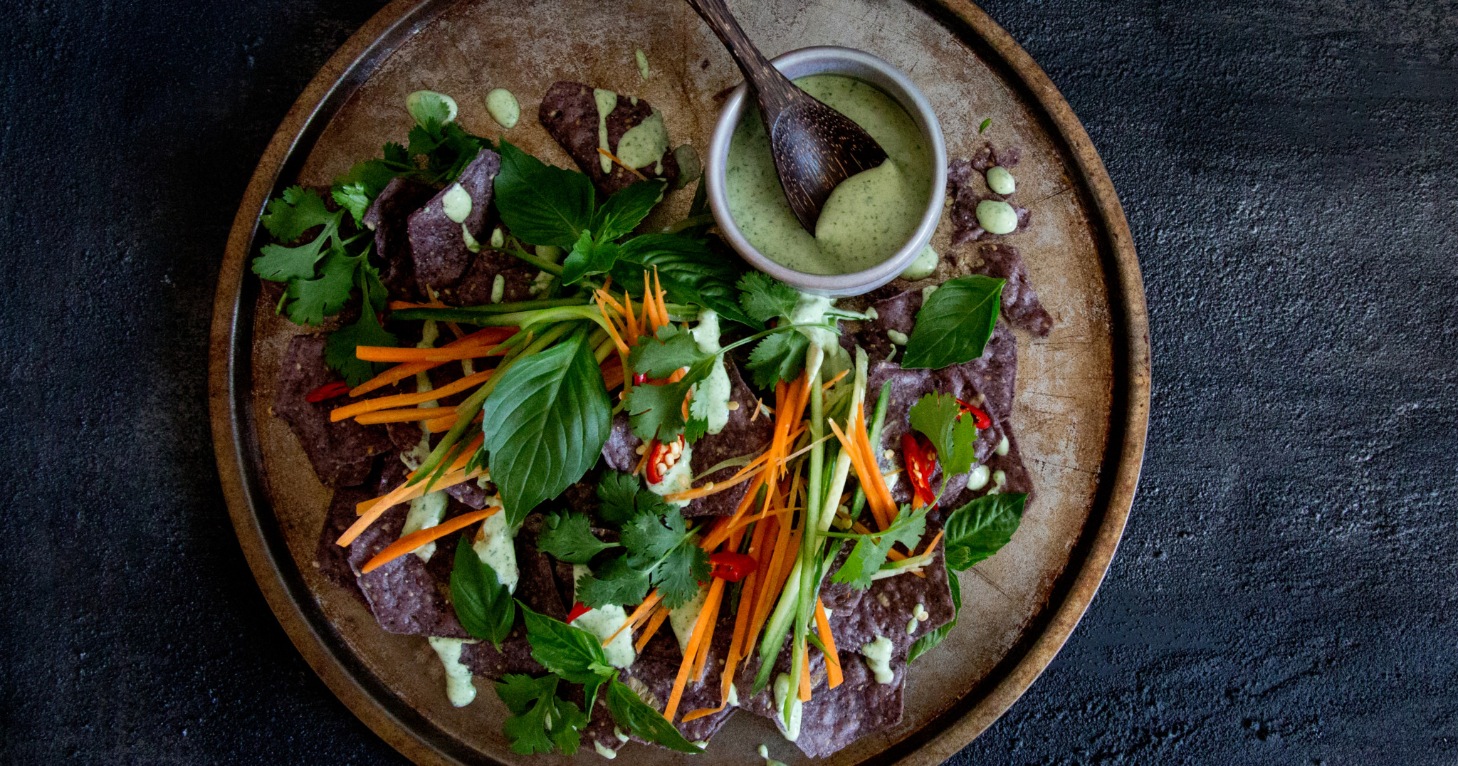 Asian Style Veggie Nachos With Cilantro Sour Cream Archives The Food Gays